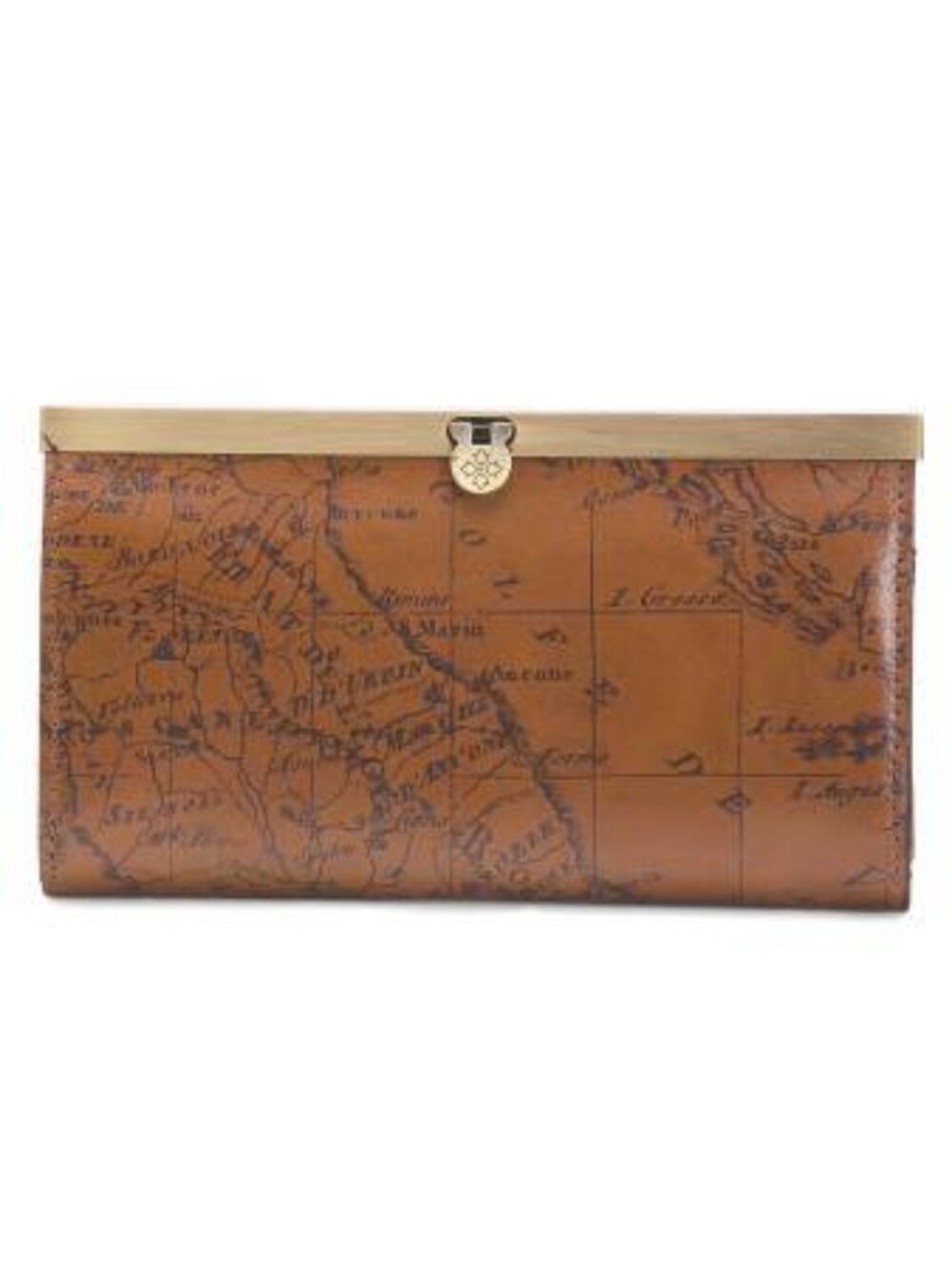 Patricia Nash Leather Cauchy Framed Wallet /w Map Print- Push Lock Closure-NWT